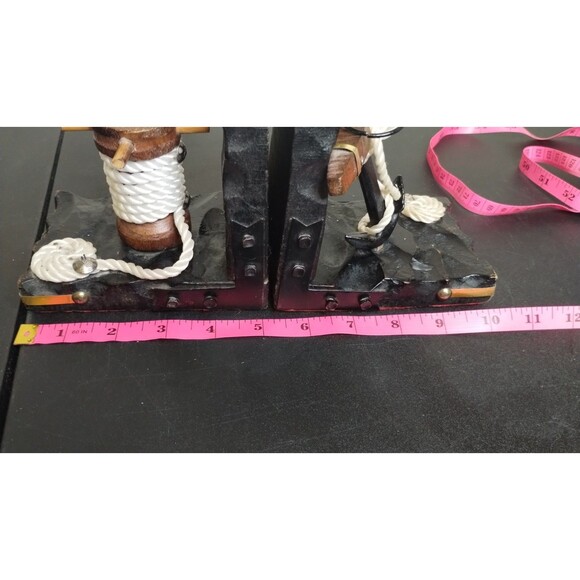 Vintage Nautical Wood Maritime Carved Black Bookends 2PC - Picture 7 of 8